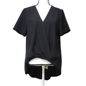 Shein Women’s Surplice neckline Tail-Back satin top,  OXL, Black